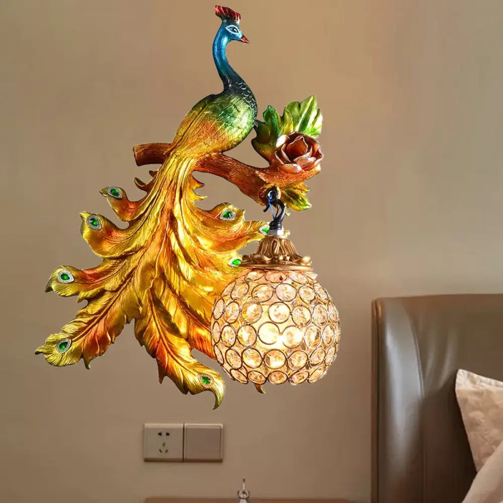 Decorative Bird Wall Sconce with Crystal Orb Shade – Resin Accent Lighting for Living Room, Bedroom & Hallway – Left or Right Facing Design | Thomler