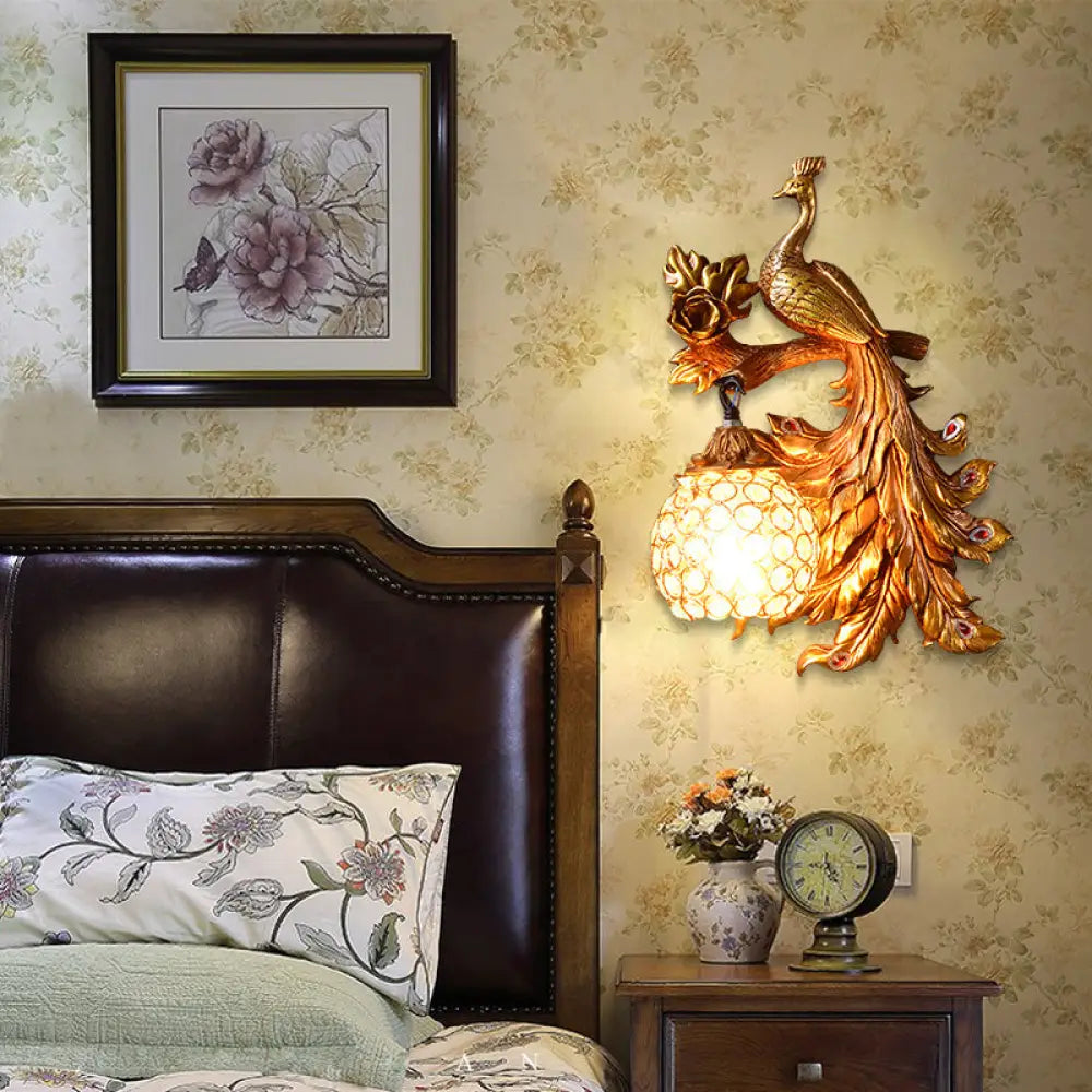 Decorative Bird Wall Sconce with Crystal Orb Shade – Resin Accent Lighting for Living Room, Bedroom & Hallway – Left or Right Facing Design | Thomler