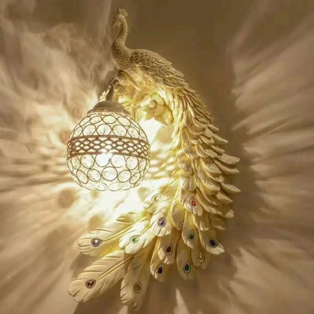 Crystal Globe Bird Wall Light Fixture for Living Room & Hallway | Art Deco Resin Sconce with Jeweled Shade for Bedroom Entryway Indoor | Thomler