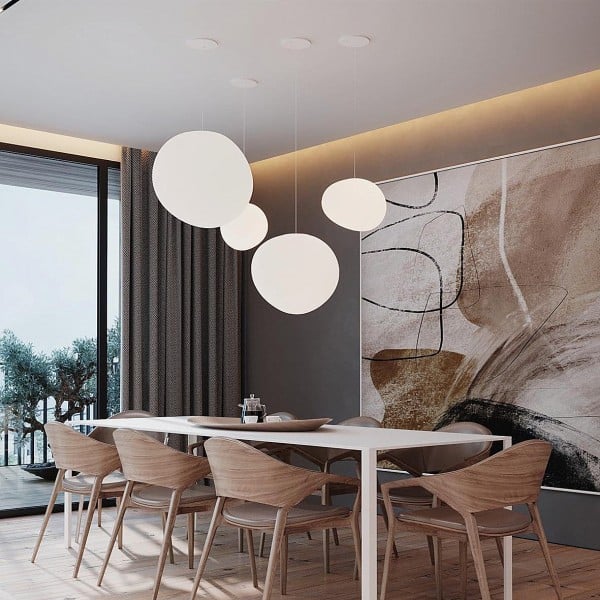 Pendant Light Hand Blown Glass 32.0 cm White Dining Room Kitchen Island Hanging Ceiling Lamp Frosted Satin Shade | Thomler