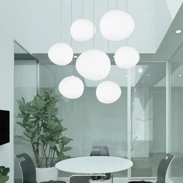 Pendant Light Hand Blown Glass 32.0 cm White Dining Room Kitchen Island Hanging Ceiling Lamp Frosted Satin Shade | Thomler