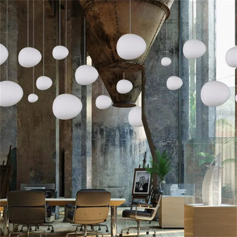 Pendant Light Hand Blown Glass 32.0 cm White Dining Room Kitchen Island Hanging Ceiling Lamp Frosted Satin Shade | Thomler