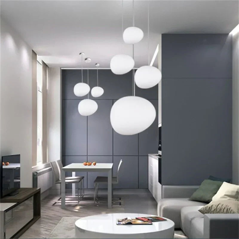 Pendant Light Hand Blown Glass 32.0 cm White Dining Room Kitchen Island Hanging Ceiling Lamp Frosted Satin Shade | Thomler