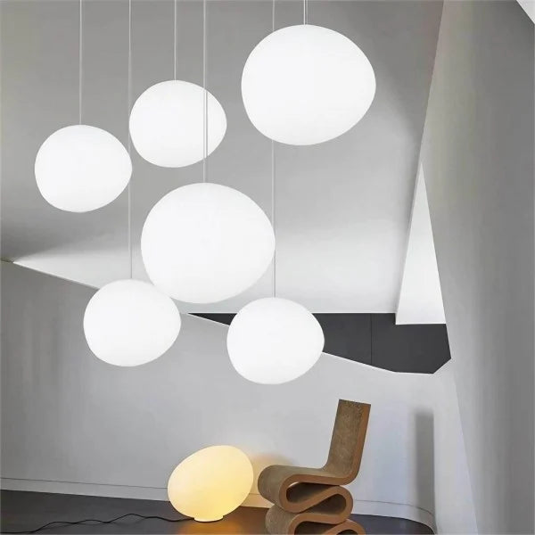 Pendant Light Hand Blown Glass 32.0 cm White Dining Room Kitchen Island Hanging Ceiling Lamp Frosted Satin Shade | Thomler