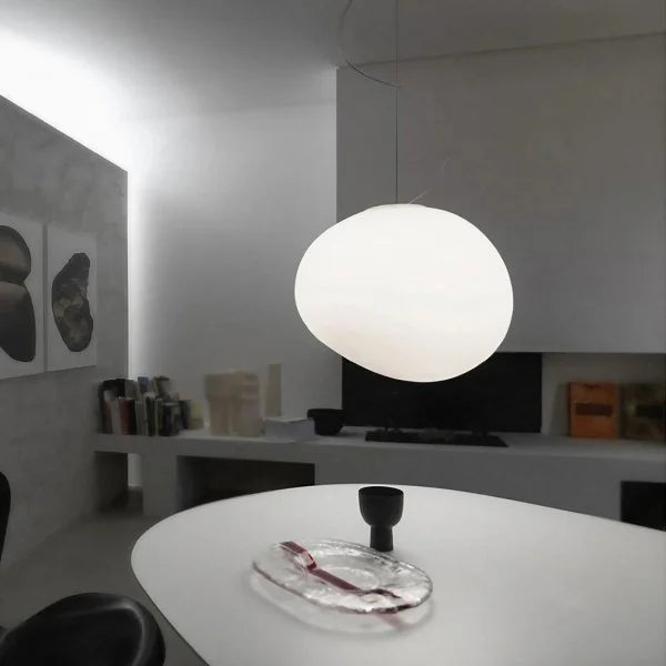 Pendant Light Hand Blown Glass 32.0 cm White Dining Room Kitchen Island Hanging Ceiling Lamp Frosted Satin Shade | Thomler