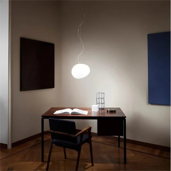Pendant Light Hand Blown Glass 32.0 cm White Dining Room Kitchen Island Hanging Ceiling Lamp Frosted Satin Shade | Thomler