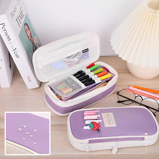 Kids Pencil Organizer with Elastic Straps & 180° Opening – Holds 40 Pens, Markers & School Supplies | Thomler
