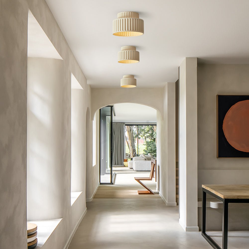 Ceiling Lamp Resin Ribbed E27 White Compact Living Room Kitchen Hallway Flush Mount Modern Scandinavian Lighting | Thomler