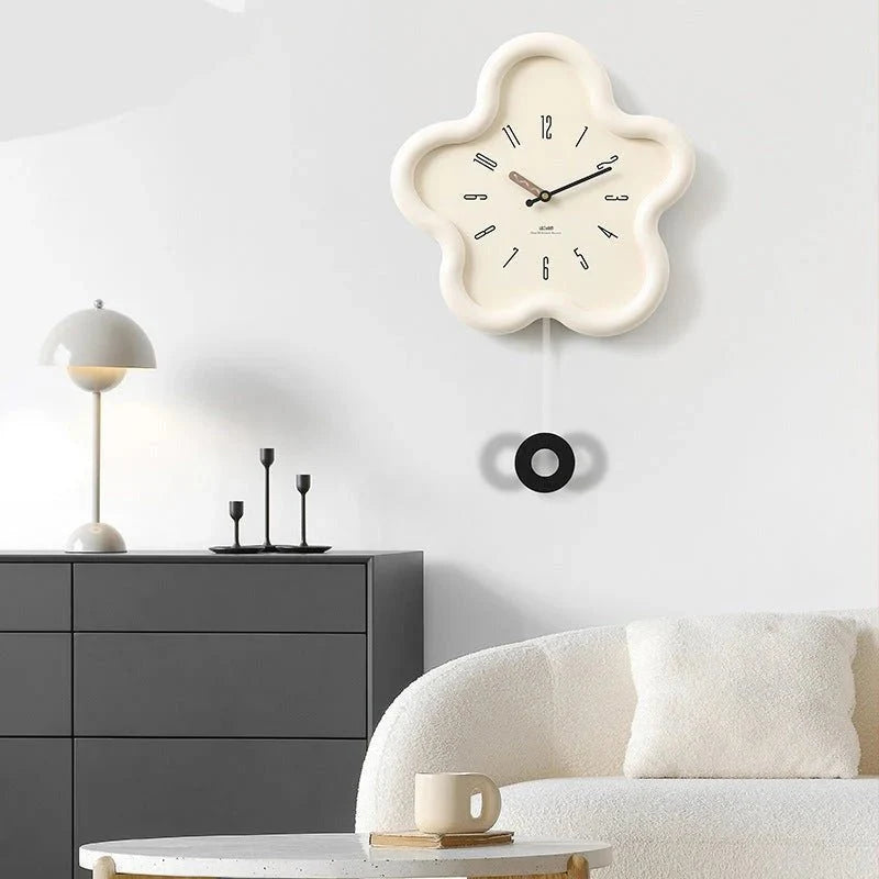 Decorative Blossom Wall Clock with Swinging Pendulum – Quiet Quartz Movement for Bedroom, Living Room & Home Office | Thomler