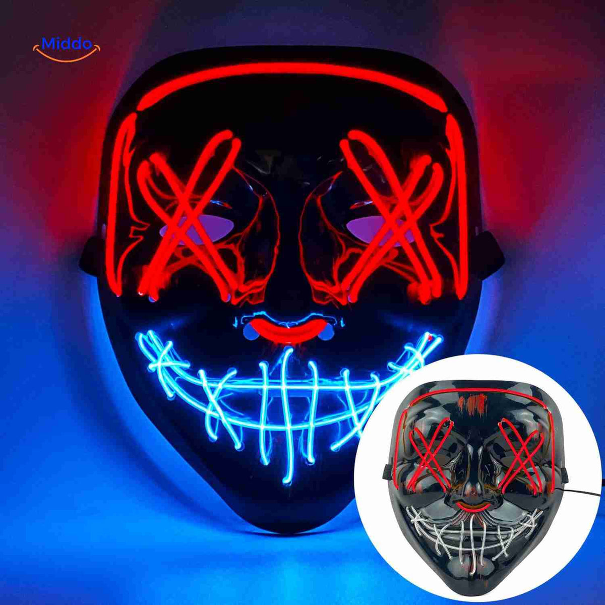 Illuminated Horror Face Mask – LED Electroluminescent Wire, 4 Light Modes, Foam-Padded for Comfortable Wear at Parties, Festivals & Cosplay | Thomler