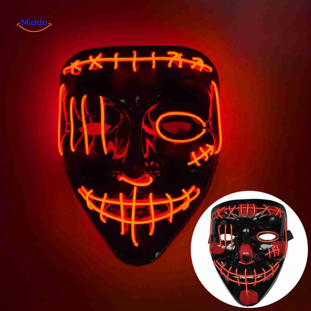 Illuminated Horror Face Mask – LED Electroluminescent Wire, 4 Light Modes, Foam-Padded for Comfortable Wear at Parties, Festivals & Cosplay | Thomler