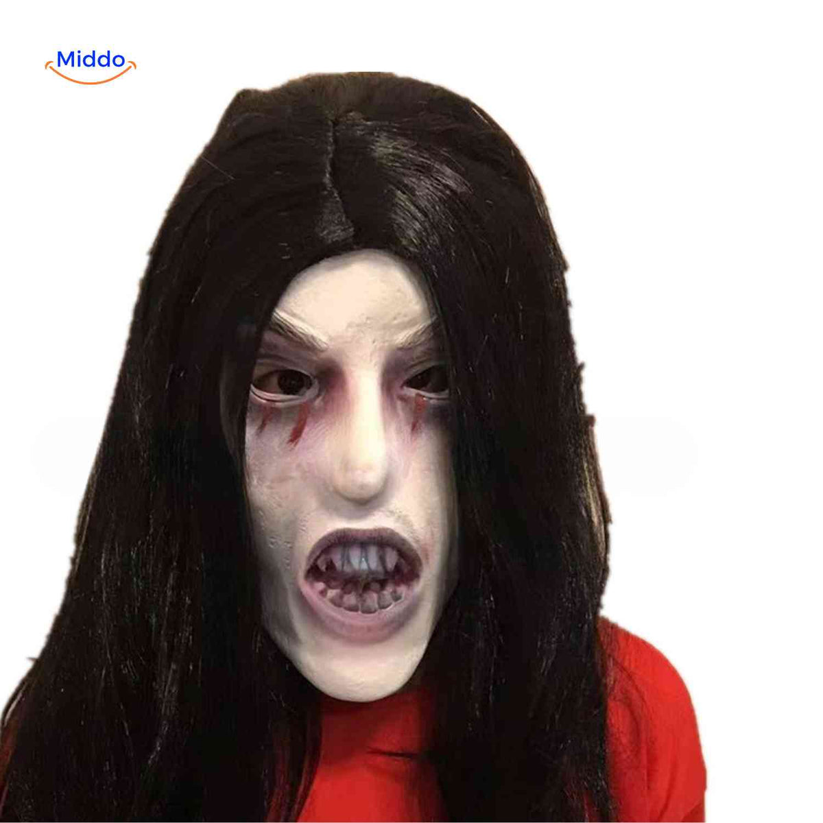 Creepy Horror Character Mask with Long Synthetic Hair for Halloween & Haunted Houses | Thomler