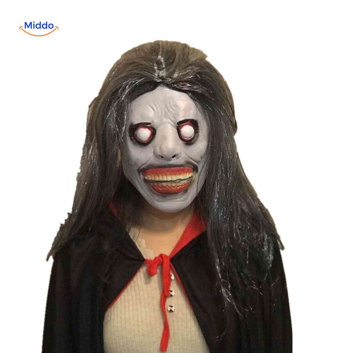 Creepy Horror Character Mask with Long Synthetic Hair for Halloween & Haunted Houses | Thomler