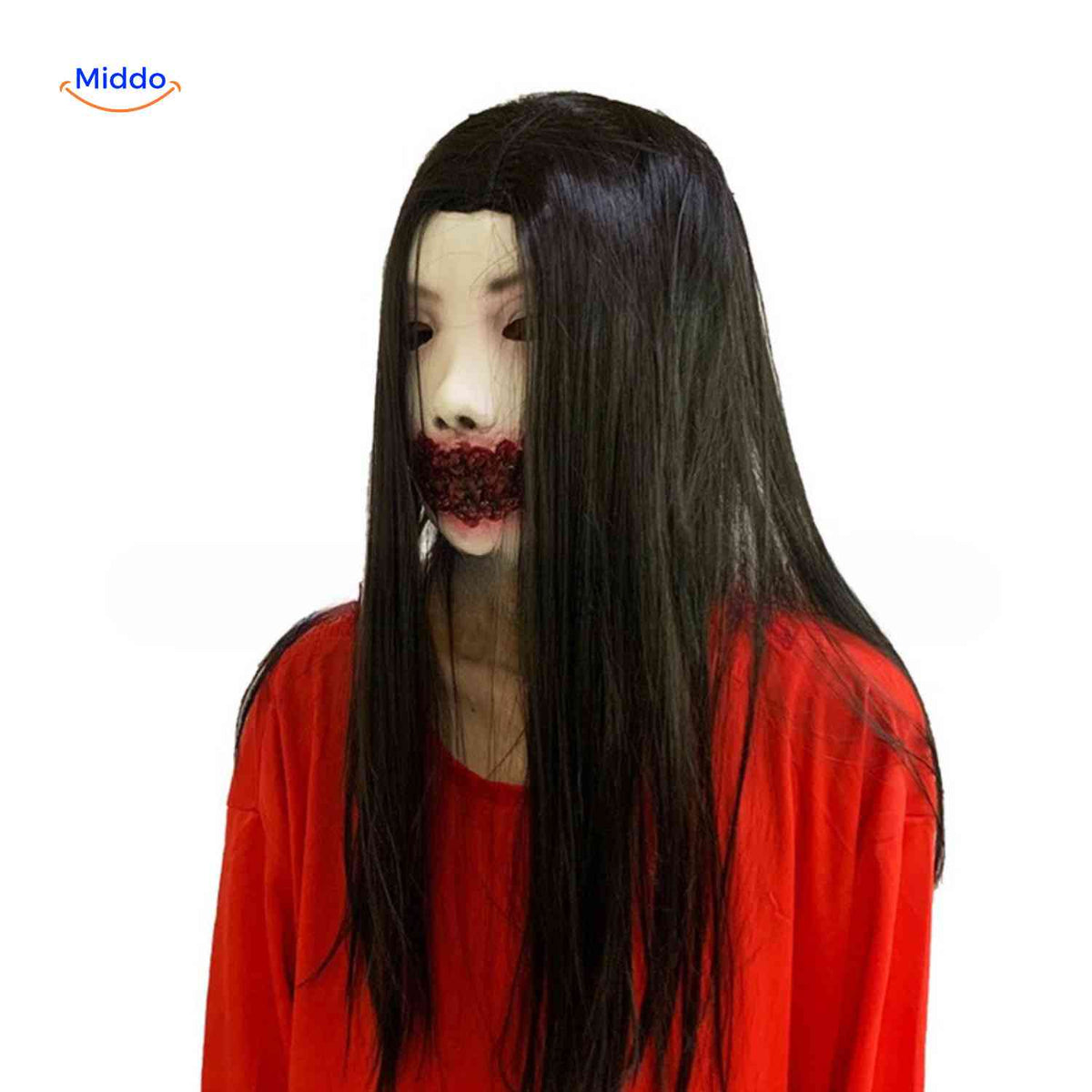 Creepy Horror Character Mask with Long Synthetic Hair for Halloween & Haunted Houses | Thomler
