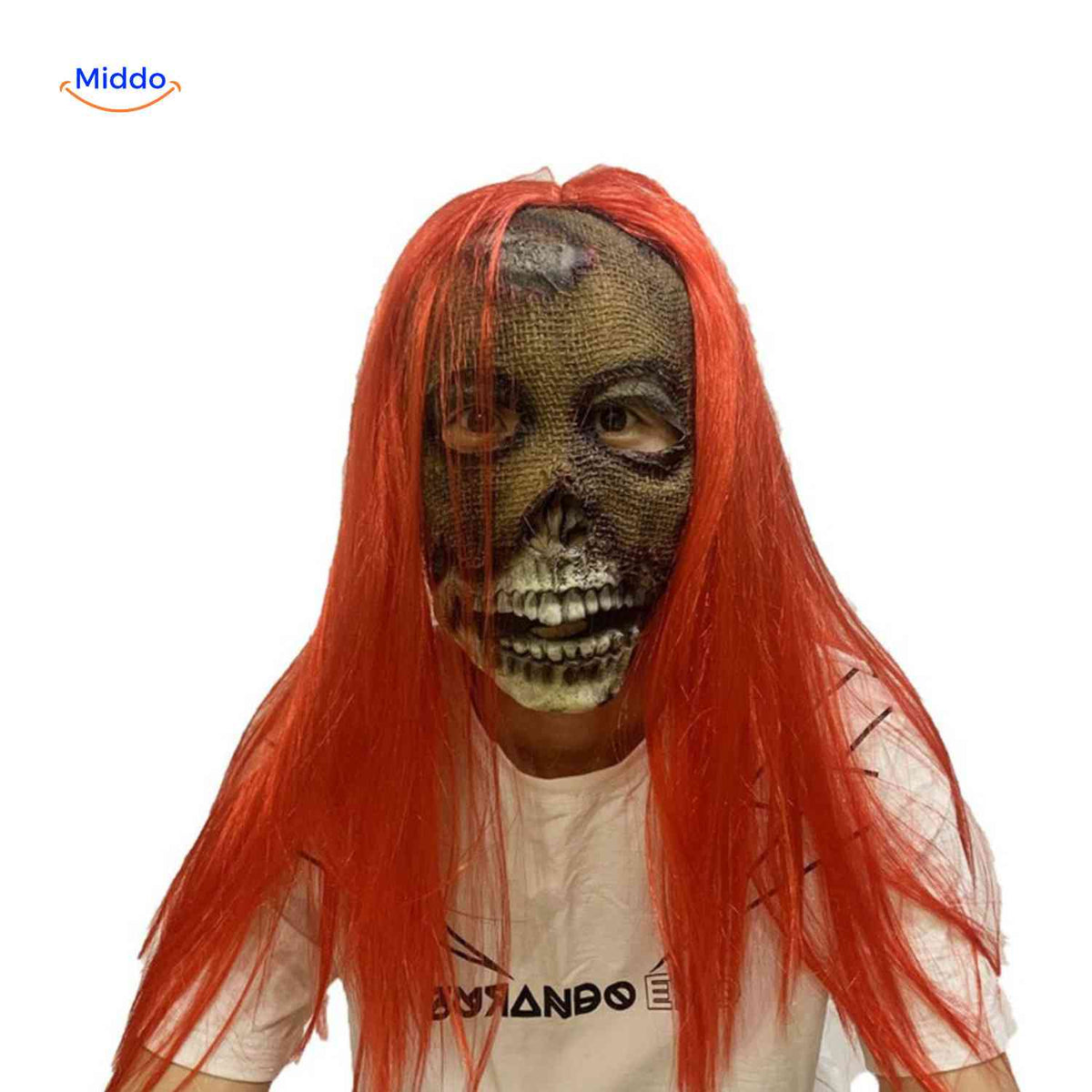 Creepy Horror Character Mask with Long Synthetic Hair for Halloween & Haunted Houses | Thomler