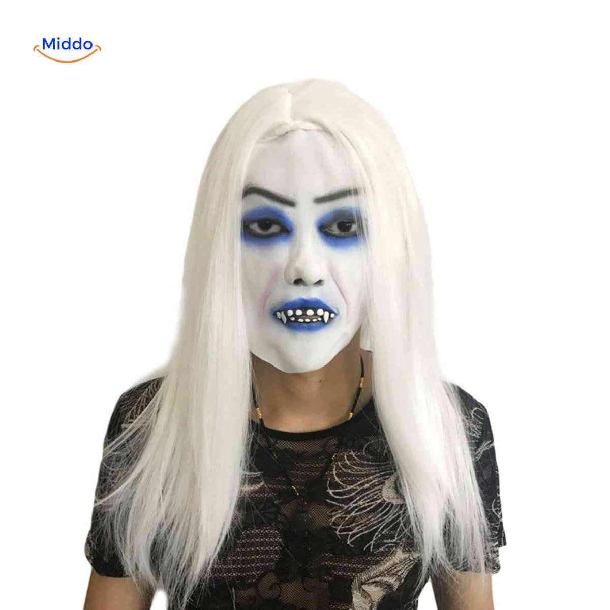 Creepy Horror Character Mask with Long Synthetic Hair for Halloween & Haunted Houses | Thomler