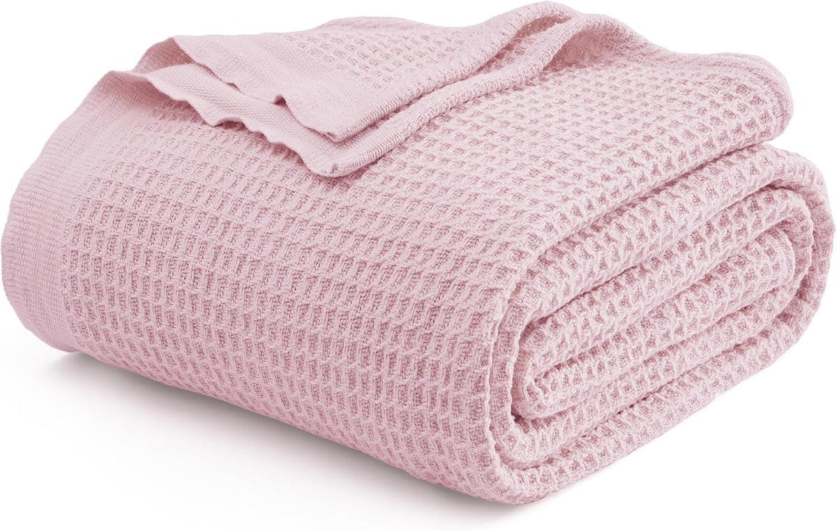 100% Cotton Waffle Weave Throw Blanket Queen King Breathable Lightweight Bed Cover for All Seasons Couch Sofa Bedroom Layering Textured | Thomler