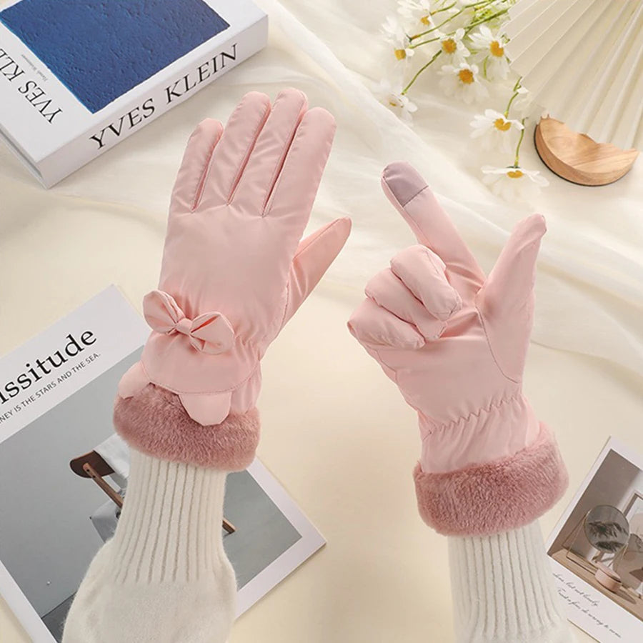 Insulated Touchscreen-Compatible Gloves for Women – Waterproof & Bow Detail | Thomler