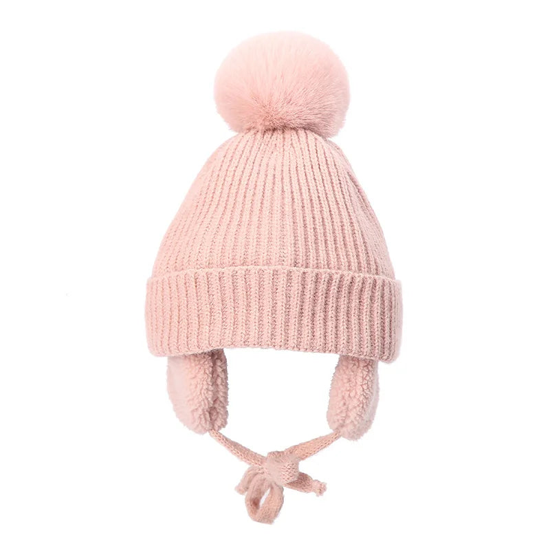 Plush-Lined Toddler Winter Cap with Chin Tie and Ear Covers – Warm Knitted Cold-Weather Headwear for Boys and Girls Age 2-8 | Thomler