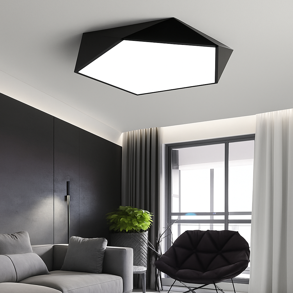 Angular Metal Ceiling Light Fixture with LED Bulbs Included – Surface Mount, Dimmable Remote Control for Bedroom, Dining Room, Hallway | Thomler