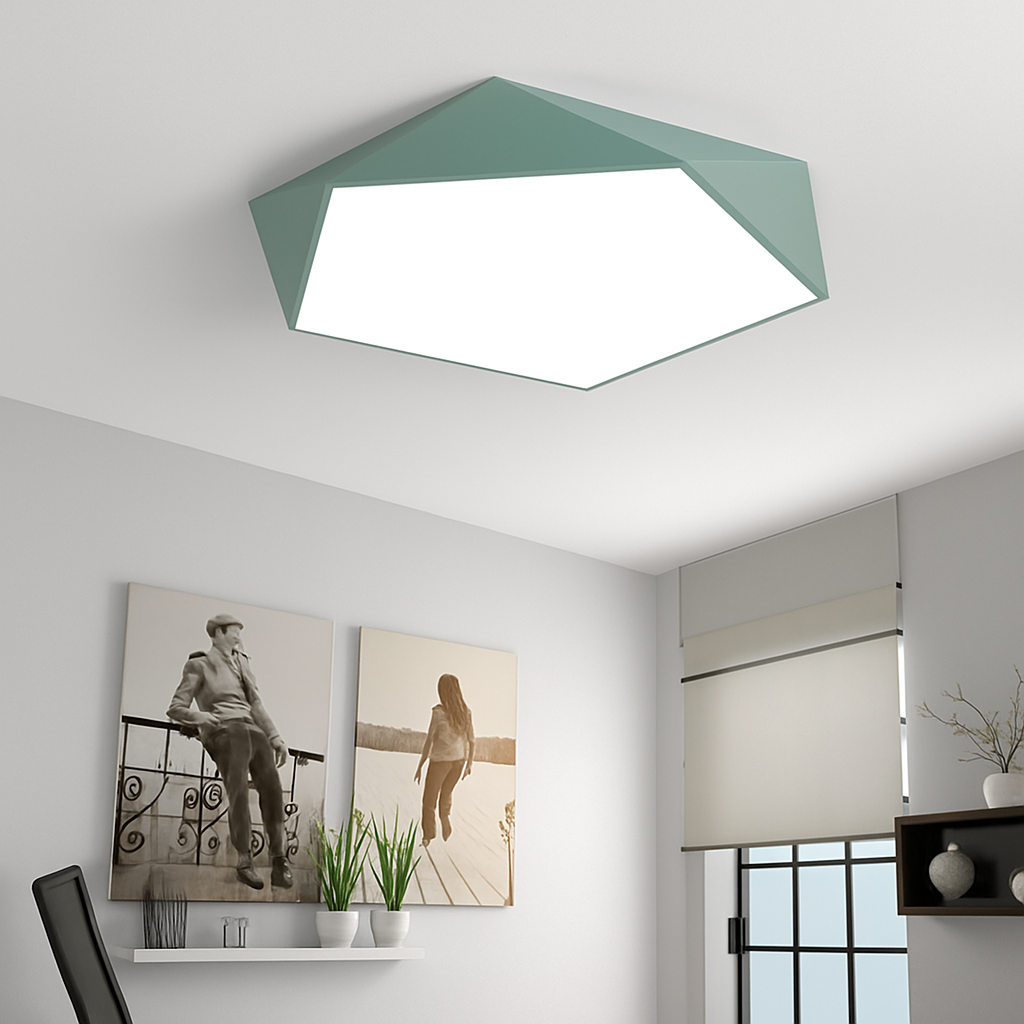 Angular Metal Ceiling Light Fixture with LED Bulbs Included – Surface Mount, Dimmable Remote Control for Bedroom, Dining Room, Hallway | Thomler
