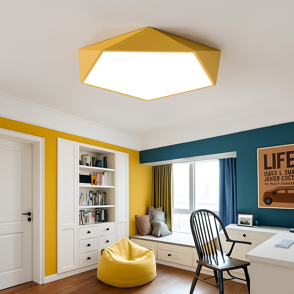 Angular Metal Ceiling Light Fixture with LED Bulbs Included – Surface Mount, Dimmable Remote Control for Bedroom, Dining Room, Hallway | Thomler