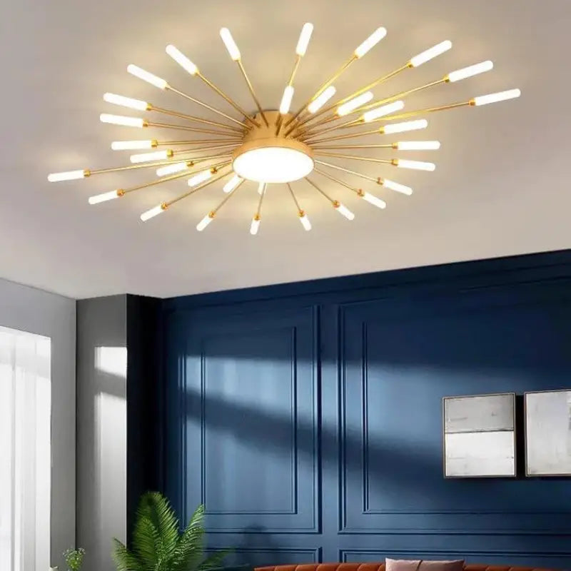 Ceiling Lamp Aluminium 128.0 cm Gold Living Room LED Sunburst Light Modern Scandinavian Lounge Lighting Fixture | Thomler
