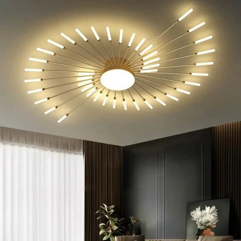 Ceiling Lamp Aluminium 128.0 cm Gold Living Room LED Sunburst Light Modern Scandinavian Lounge Lighting Fixture | Thomler