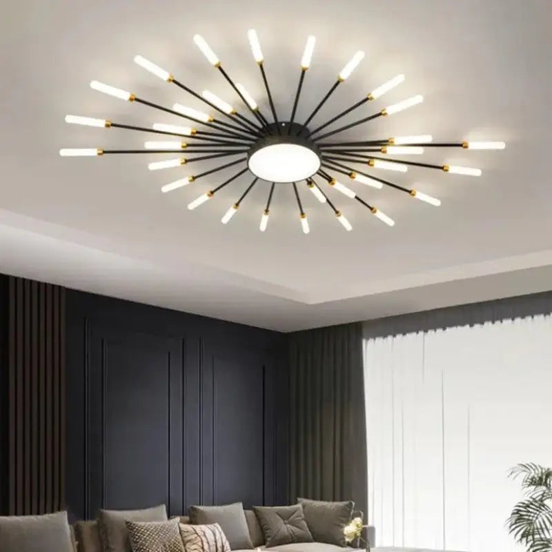 Ceiling Lamp Aluminium 128.0 cm Gold Living Room LED Sunburst Light Modern Scandinavian Lounge Lighting Fixture | Thomler