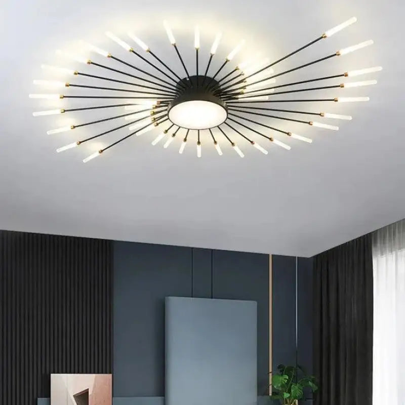 Ceiling Lamp Aluminium 128.0 cm Gold Living Room LED Sunburst Light Modern Scandinavian Lounge Lighting Fixture | Thomler