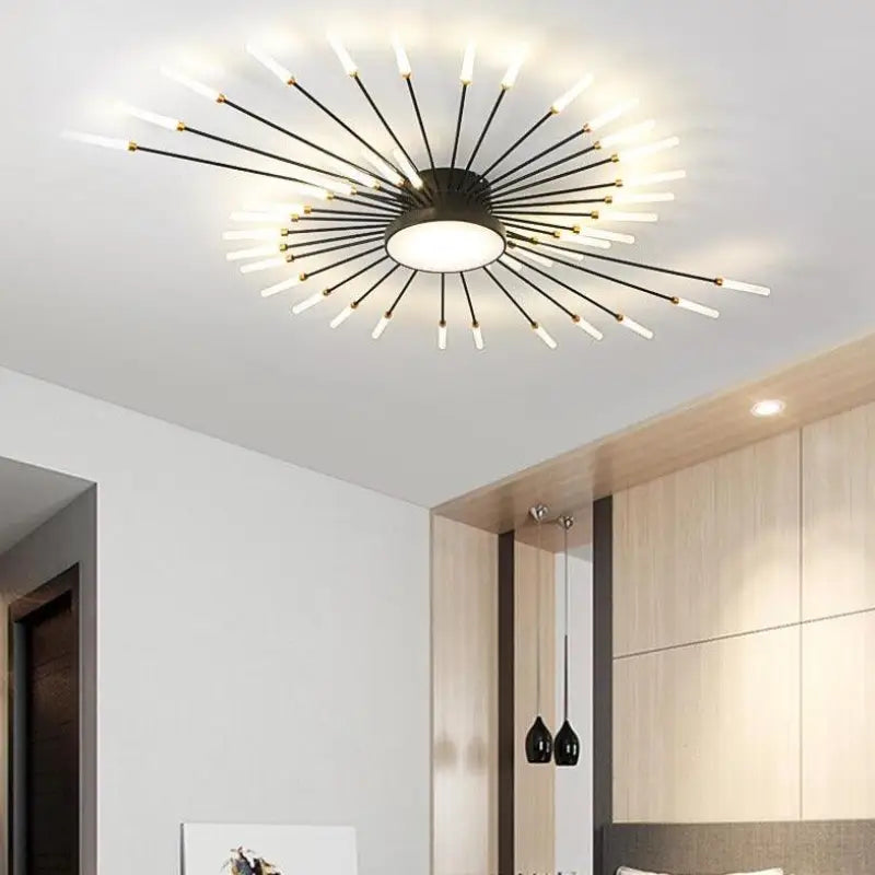 Ceiling Lamp Aluminium 128.0 cm Gold Living Room LED Sunburst Light Modern Scandinavian Lounge Lighting Fixture | Thomler
