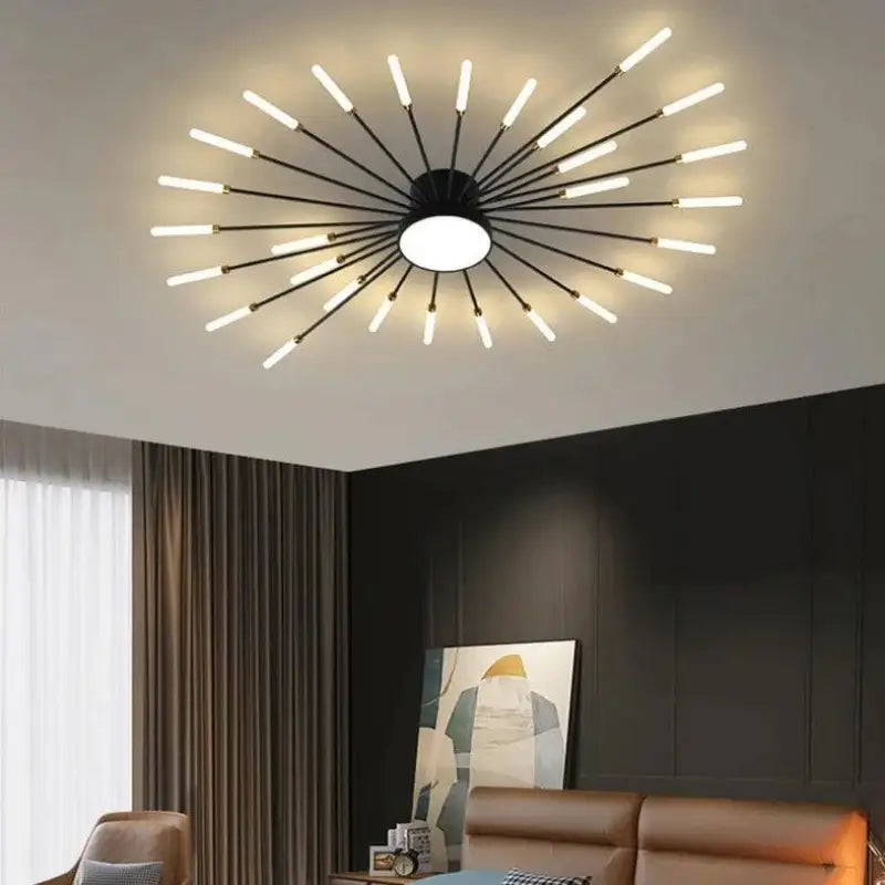 Ceiling Lamp Aluminium 128.0 cm Gold Living Room LED Sunburst Light Modern Scandinavian Lounge Lighting Fixture | Thomler