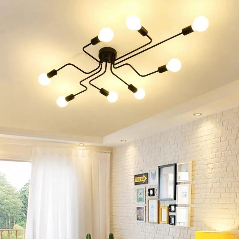Ceiling Light Aluminium 120.0 cm x 52.0 cm Black Modern Living Room Dining Room LED Fixture 8 Light Semi Flush Mount | Thomler