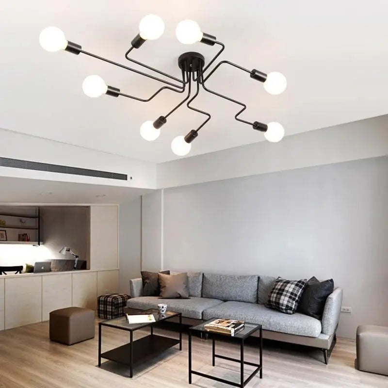 Ceiling Light Aluminium 120.0 cm x 52.0 cm Black Modern Living Room Dining Room LED Fixture 8 Light Semi Flush Mount | Thomler