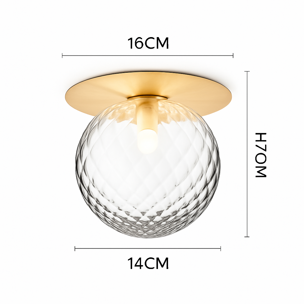 Round Gold Ceiling Light with Glass Globe – LED Flush Mount Fixture for Bedroom & Living Room | Thomler