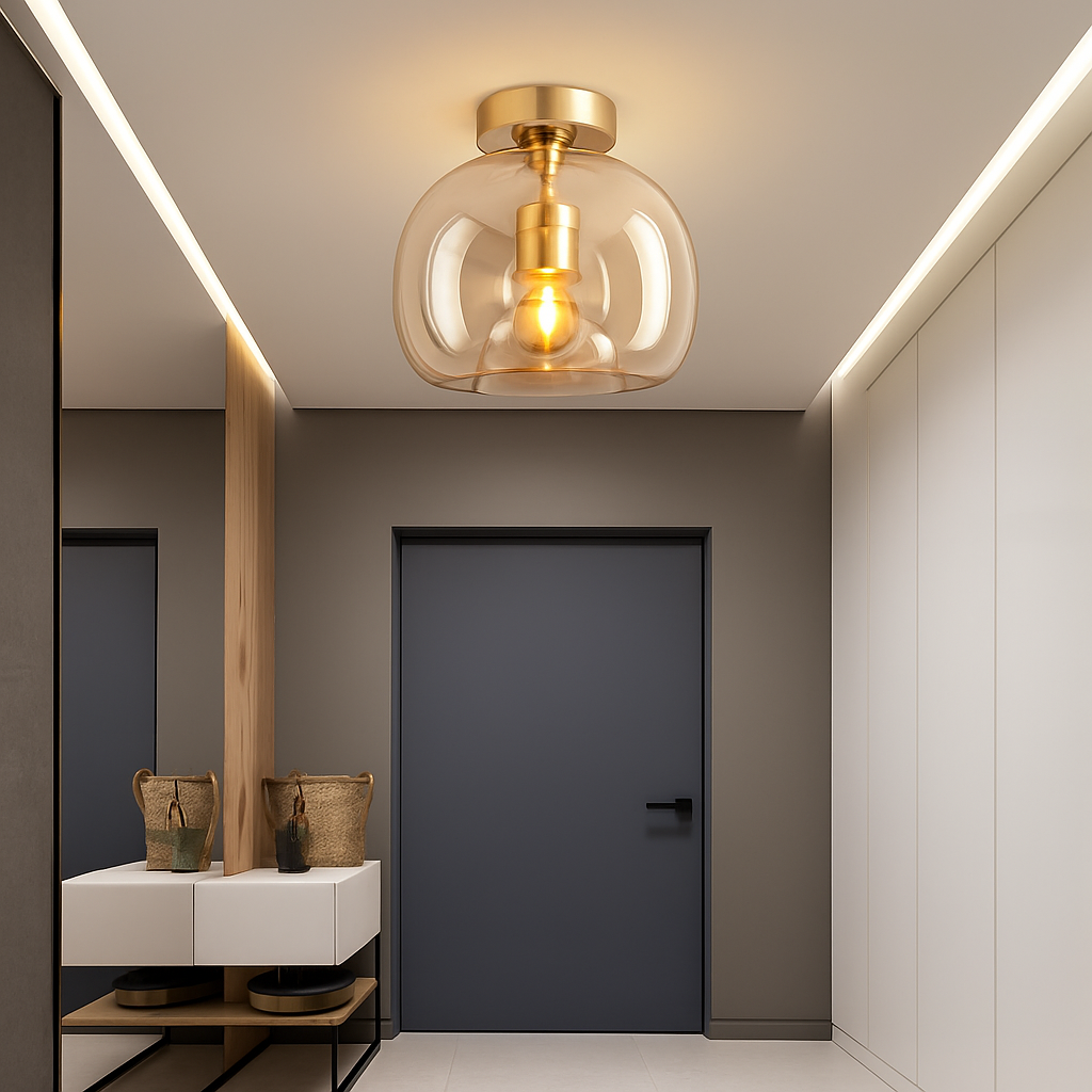 Decorative LED Flush Mount Light with Tinted Glass Globe for Bedroom Hallway Kitchen Dining | Surface Mount Fixture | E27 Bulb Included | Thomler