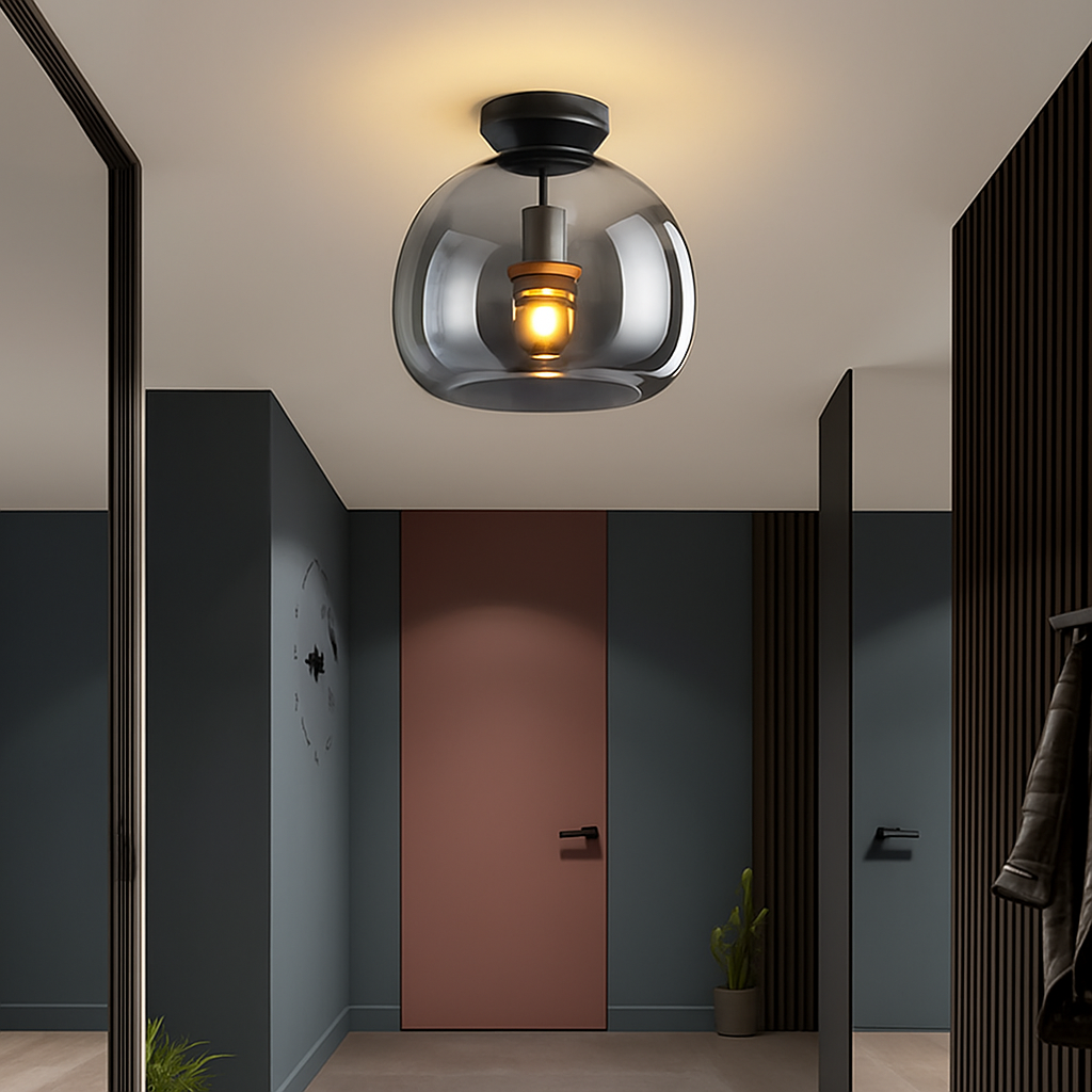 Decorative LED Flush Mount Light with Tinted Glass Globe for Bedroom Hallway Kitchen Dining | Surface Mount Fixture | E27 Bulb Included | Thomler