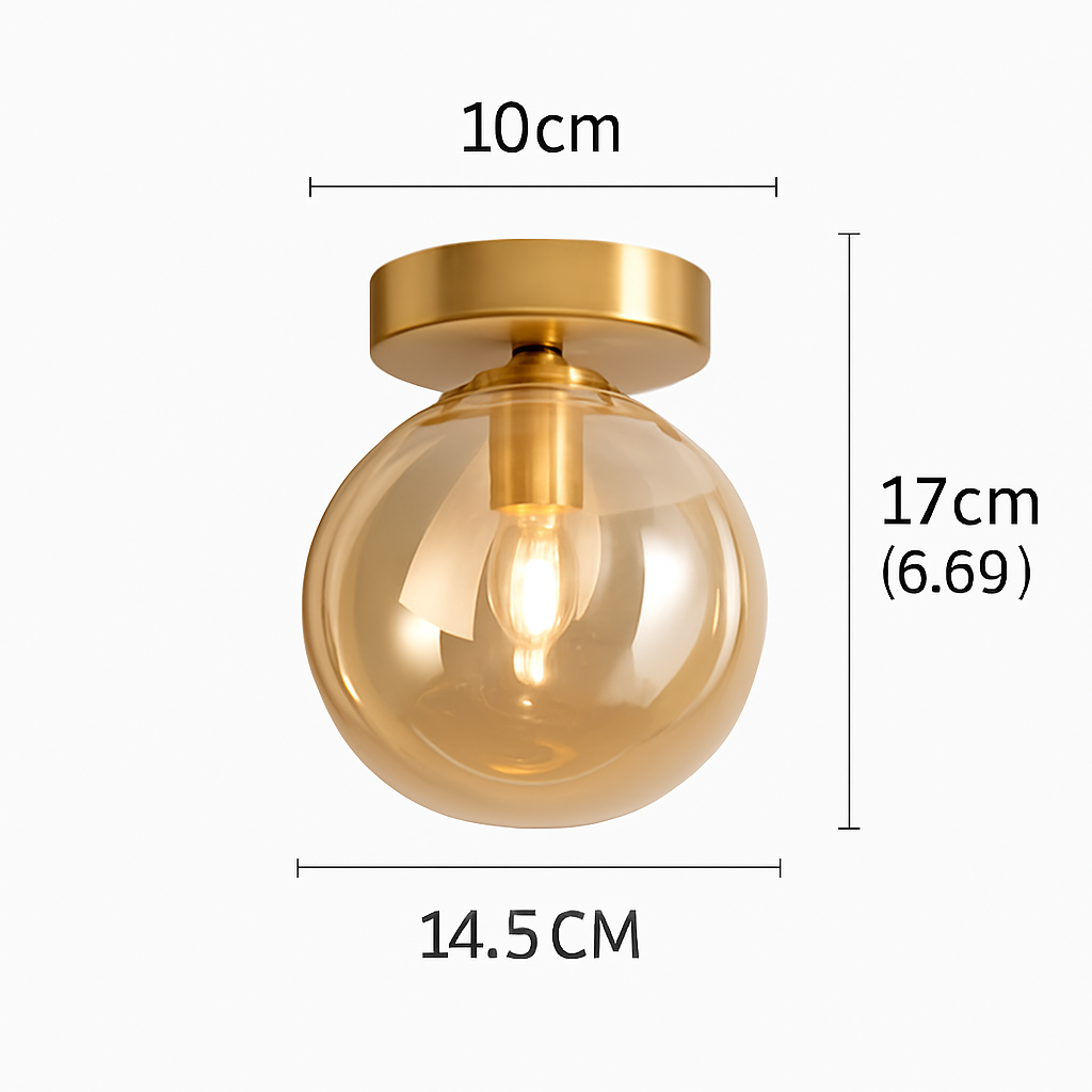 Decorative LED Flush Mount Light with Tinted Glass Globe for Bedroom Hallway Kitchen Dining | Surface Mount Fixture | E27 Bulb Included | Thomler