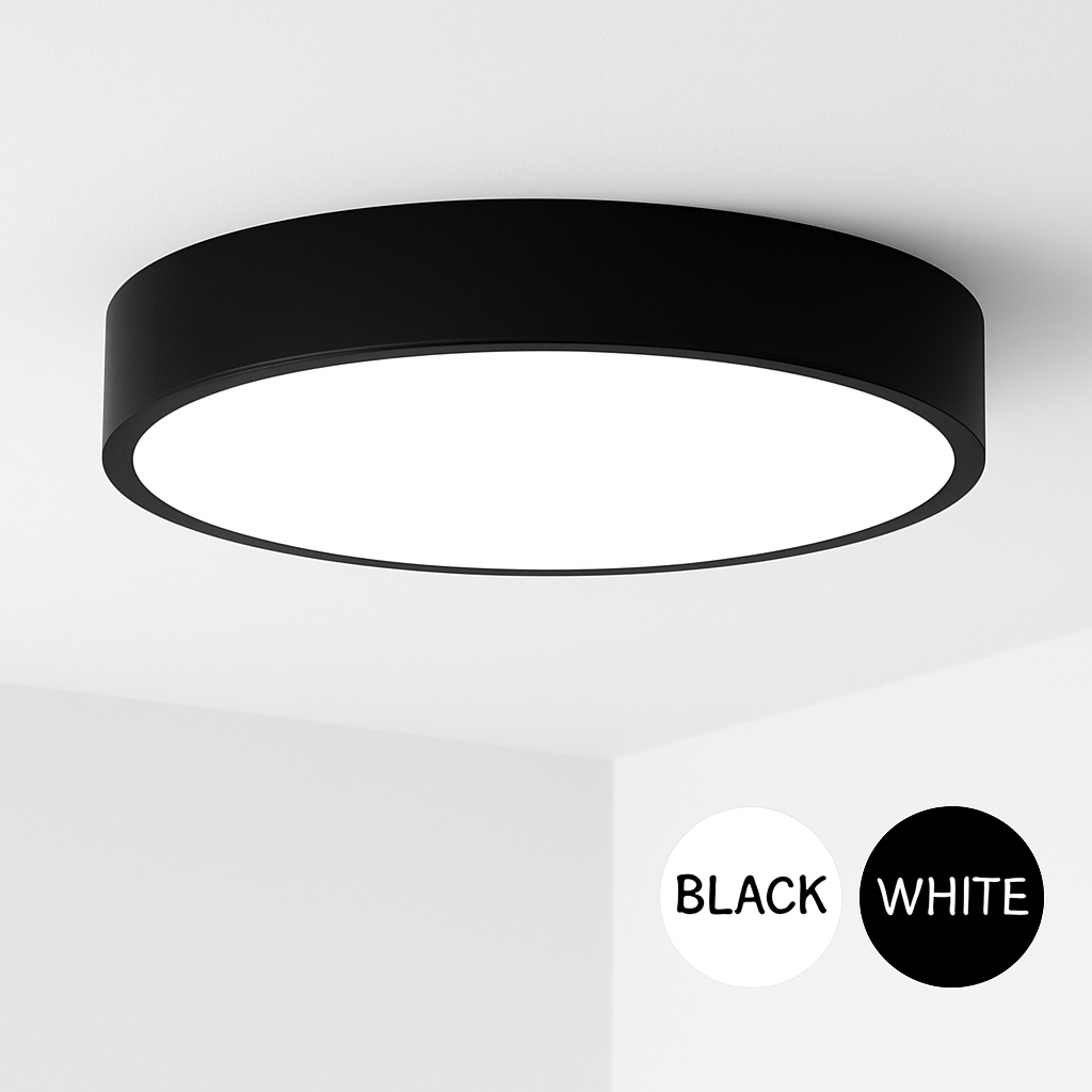 Round LED Ceiling Light Fixture – Modern Minimalist Flush Mount in Black or White for Bedroom, Kitchen, Office – 9 to 24 Inch Sizes | Thomler