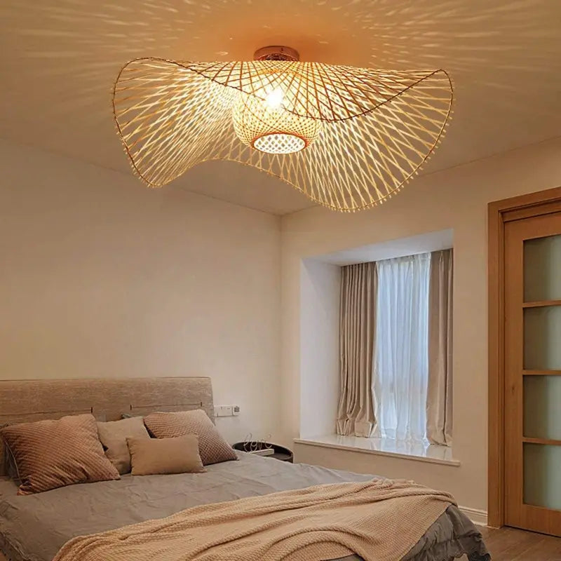 Pendant Light Rattan Bamboo 45.0 cm Natural Beige Dining Room Bohemian Hanging Ceiling Lamp E27 Woven Shade | Thomler