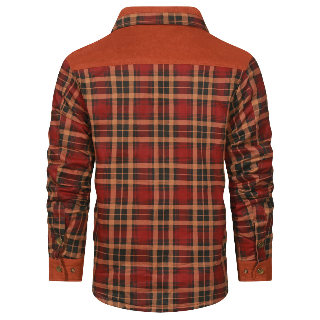 Checkered Button-Up Overshirt for Men – Heavyweight Cotton Blend Shacket with Chest Pockets – Red Plaid | Thomler