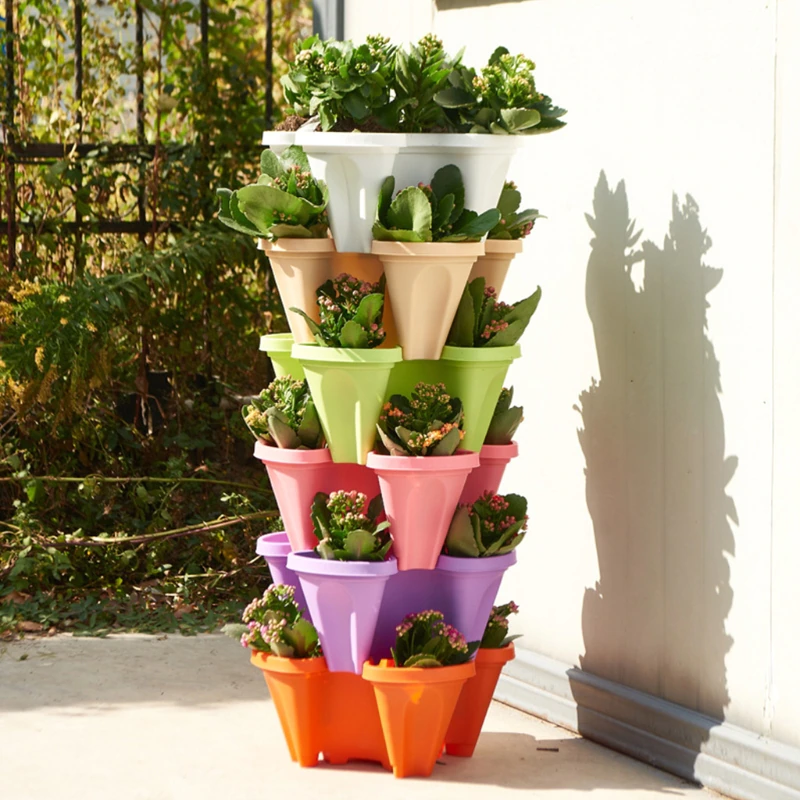 Vertical Stacking Planter Pots Tower for Herbs Strawberries Flowers Self-Watering Space-Saving Garden Container for Balcony Patio Indoor | Thomler
