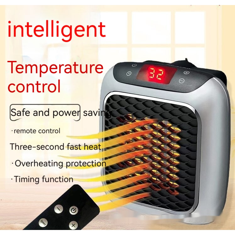 Portable Wall Outlet Space Heater with Digital Thermostat & 3 Fan Speeds – 800W PTC Ceramic Heating for Bedroom Office Bathroom – Quiet | Thomler