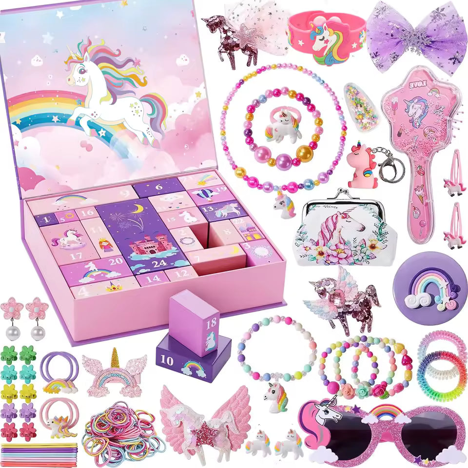 Unicorn Princess Advent Calendar – 24 Hair Accessories & Jewelry Surprises for Girls Ages 3-9 | Thomler
