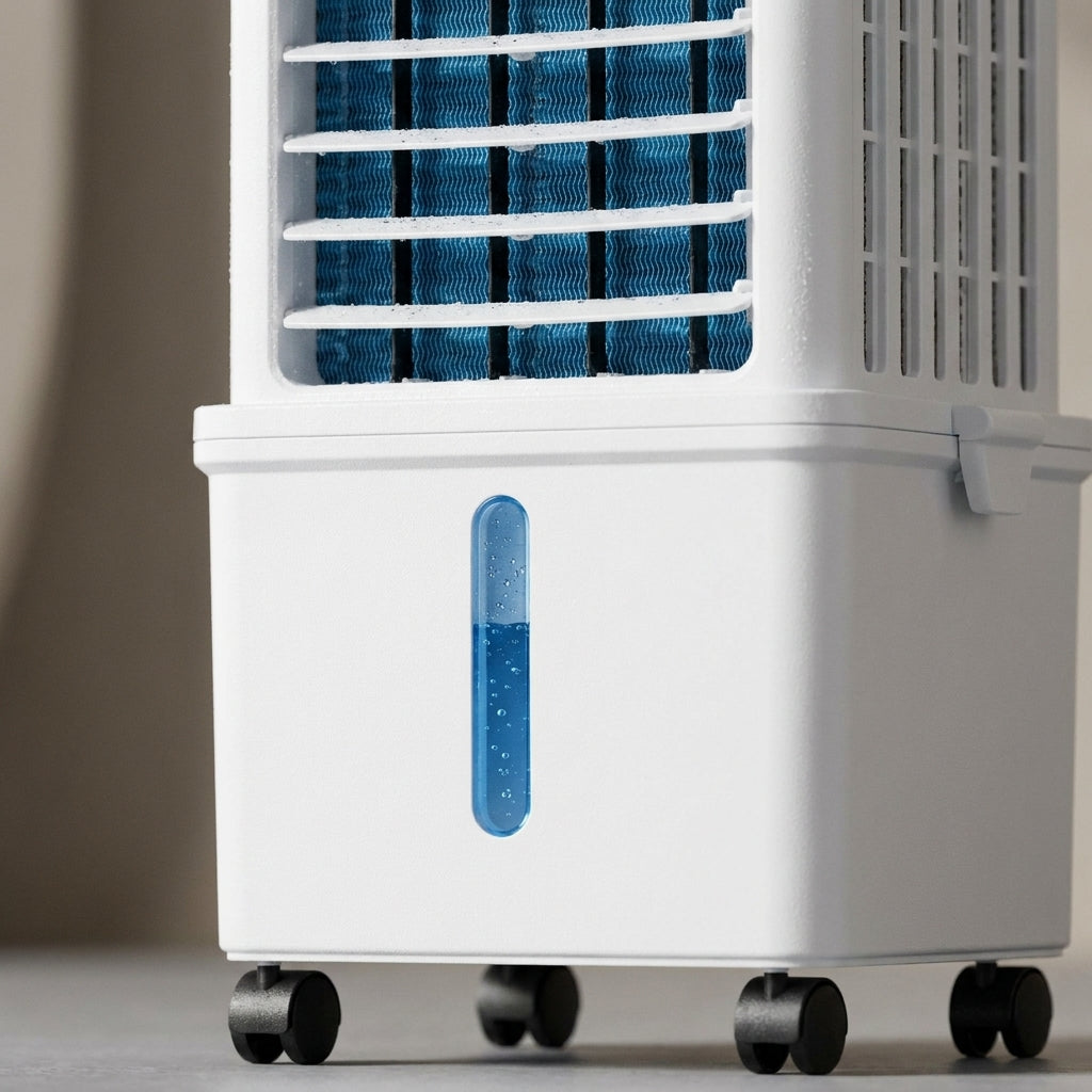 Compact Evaporative Air Cooler with Dehumidifier Function and Fan Modes for Bedrooms, Home Office, Apartments, Remote Control, Wheels, 320 | Thomler