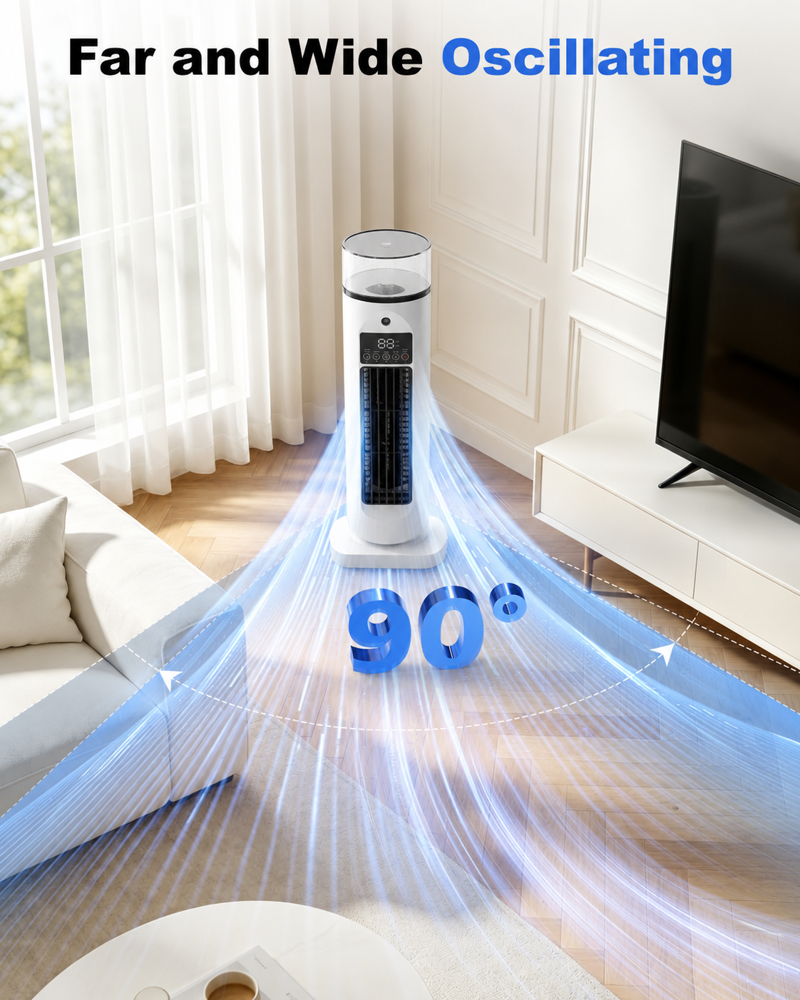 Evaporative Air Cooler with Remote Control – 4-Function Portable Fan with Humidifier & Timer for Bedroom, Living Room, Home Office | Thomler