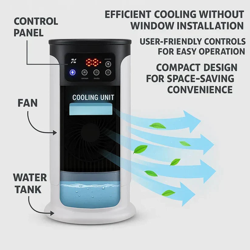 Personal Evaporative Cooler with Humidifier 5-in-1 Compact Floor Standing Unit 18W Quiet Desktop Cooling Fan for Home Office Bedroom Dorm | Thomler