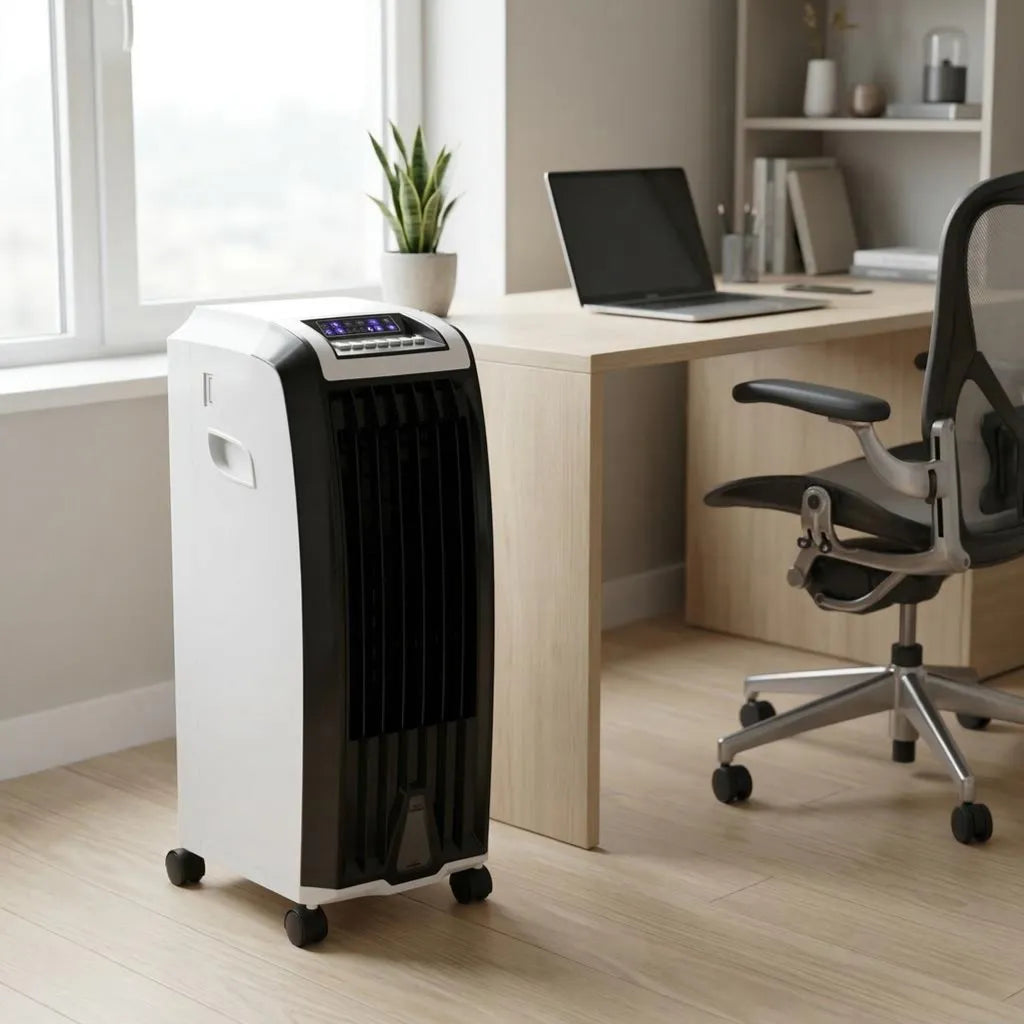 Evaporative Air Cooler with Wheels – Portable Cooling Fan Tower with Water Tank for Bedroom & Home Office | Thomler