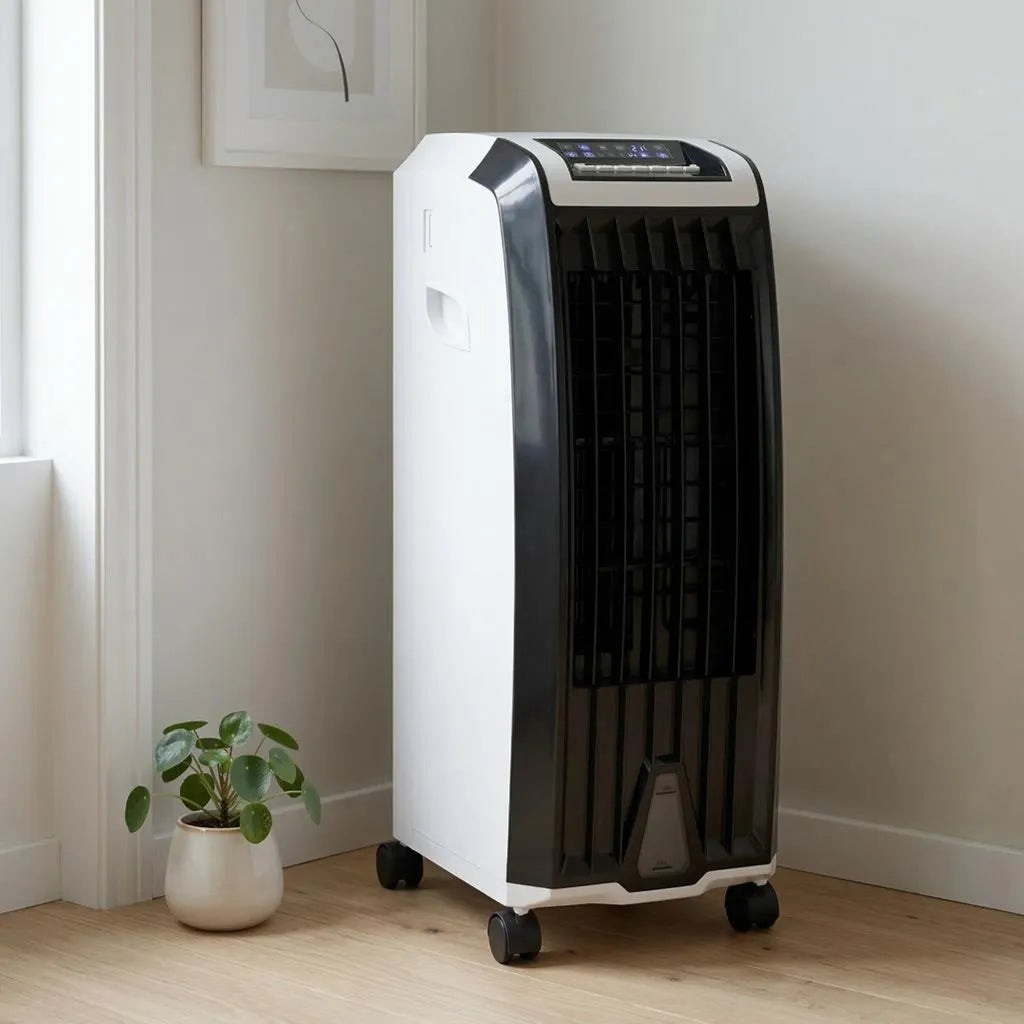Evaporative Air Cooler with Wheels – Portable Cooling Fan Tower with Water Tank for Bedroom & Home Office | Thomler