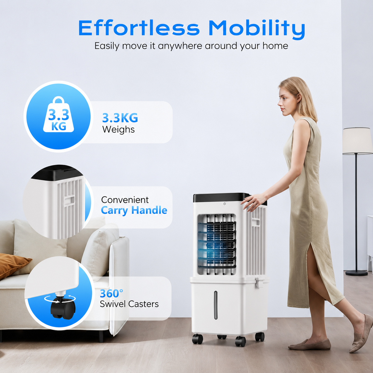 12-Liter Portable Evaporative Cooler with Remote Control & 24-Hour Timer for Bedrooms, Living Rooms, Home Office, Efficient Air Cooling | Thomler